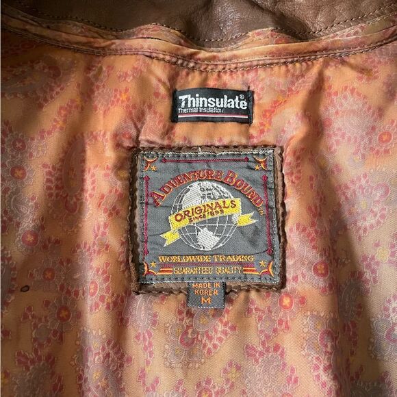 Vintage 70’s brown genuine leather shearling biker motorbike bomber  jacket M - Picture 5 of 16